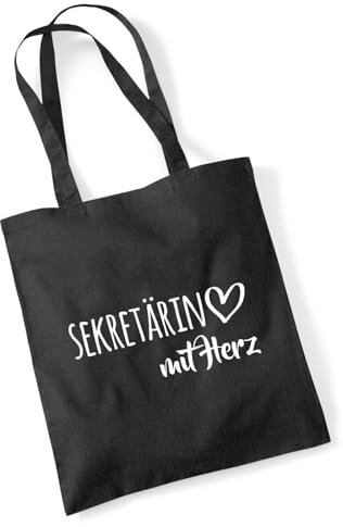 Huuraa Jutebeutel Sekretärin mit Herz Geschenk 10 Liter Black Baumwolle Sekretärin Präsent