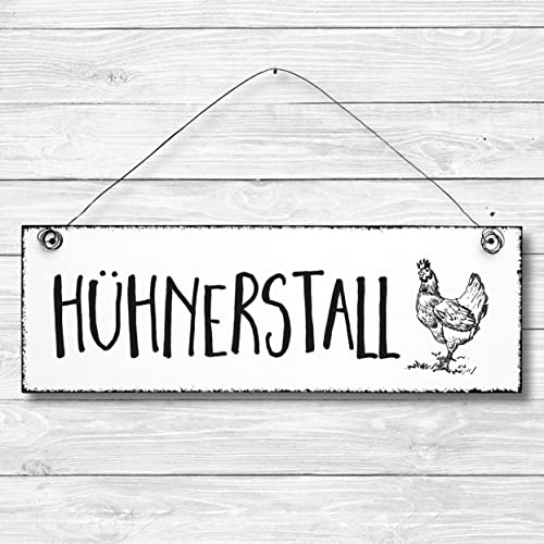 Hühnerstall - Schild Dekoschild Türschild Wandschild Holz 10x30cm - Holzschild Holzdruck Holzbild Tür Deko Schild