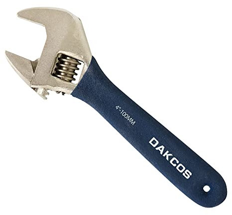 DAKCOS Rollgabelschlüssel verstellbarer Schraubenschlüssel Adjustable Wrench Einmaulschlüssel mit Gummigriff – Länge: 4/100 mm (max. 15mm Maulweite