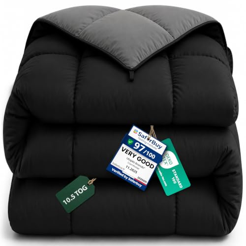 Utopia Bedding Coverless Reversible King Size Duvet, 10.5 Tog, Grey/Black | Soft & Cozy Comforter with Ultra-Soft Touch Microfiber filling, Box Stitch Construction with Corner Tabs, Machine Washable