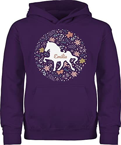 Geschenk mit Namen personalisiert by Shirtracer - Kinder Hoodie Jungen Mädchen - Pferde - Pferd - Pferdemädchen