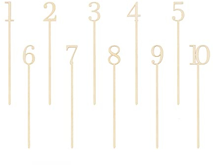 PartyDeco Tischnummern Zahlen 1-10 10er Set 25cm Holz Tortendeko Kuchendeko Zahl Tortenstecker Hochzeit