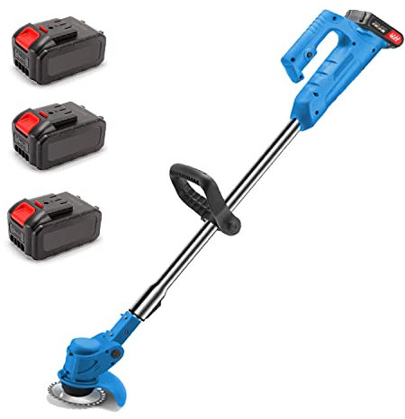 Cordless Grass Trimmer String Trimmer Electric Handheld Garden Lawn Mower, 3 x 48V Battery Bdjustable Length Edger for Lawn Trimming, Gardening, Charger Included