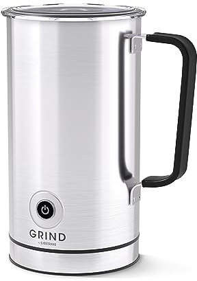 Grind Electric Milk Frother and Steamer – 3-in-1 Automatic – Hot and Cold – Stainless Steel Design – Barista Quality Coffee Accessory – Suitable for Lattes, Hot Chocolates, Cappuccinos – 500W