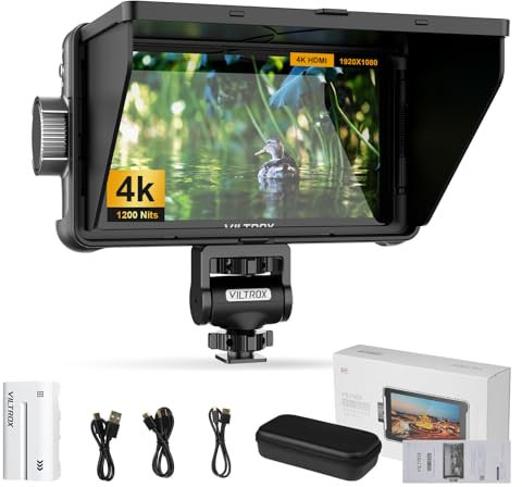 VILTROX DC-550 4K External Camera Field Monitor para Cámara 5.5 Pulgadas 1200Nit Small HD Monitor Camera HDMI,Full HD 1920x1080 IPS,3D LUT con Batería,Parasol para Cámaras DSLR Sony Canon Nikon