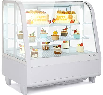 ROVSUN Refrigerated Display Case 3.5 Cu.Ft. Countertop Pastry Display Case Commercial Display Refrigerator w/LED Lighting Air-cooling Automatic Defrost Rear Sliding Door NSF ETL Certified