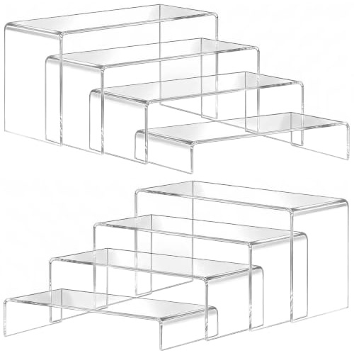 Viymgit 8Pcs Acryl Risers, klare rechteckige Tiered Display Stand, Tabletop Display Riser Regal für Collectibles Schmuck Funko Pop Figuren Spielzeug Cupcake Dessert Dekorationen