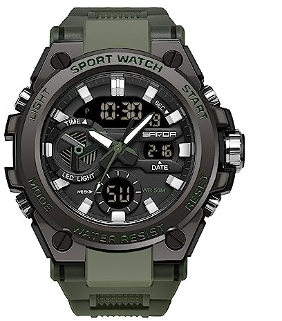 KXAITO Men's Watches Sports Outdoor Waterproof Military Watch Date Multi Function Tactics LED Alarm Stopwatch (3311 Green)