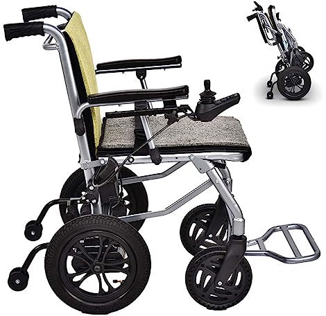 Bueuwe Elektrische Rollstühle, Elektrischer Rollstuhl Faltbar Leicht Reiserollstuhl, Elektrorollstuhl mit Luftreifen, 10A22V Li-Ion Battery, 20 Km Reichweite, Aluminium, 17 Kg,02: doppeltes controller