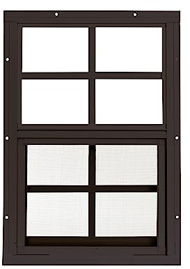 Shed Windows 12x18 (1-Pack) | Sliding Windows with Tempered Glass & Screens | Flush Mount, Brown Aluminum Frames for Sheds, Chicken Coops & Playhouses