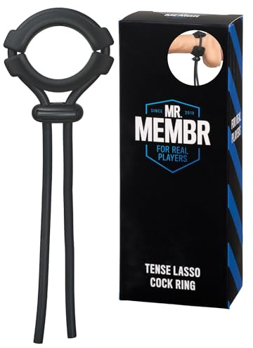 MR.MEMBR Tense Lasso Penisring - Hodenring für den Mann aus Silikon | 17 cm Länge, 2,8 cm Innendurchmesser, Silikon, Wasserbasiert Gleitmittel empfohlen, Dehnbar, Schwarz, 2,6 cm Breite, 25 g