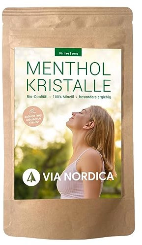 Premium Mentholkristalle aus 100% reinem Minzöl | Für bis zu 80 Aufgüsse | BIO-Qualität Kristalle für die Sauna/Saunaaufguss (100 g) | Sauna Geschenk | Via Nordica |