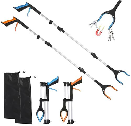 2pcs Pinza Raccogli Oggetti Pieghevole,109cm Pinza Telescopica Pieghevole,Testa Rotante a 360 Gradi,Bastone a Braccio con Punta Magnetica a Forte Presa,Portatile Pinza Raccogli Rifiuti Pinza Morsetto