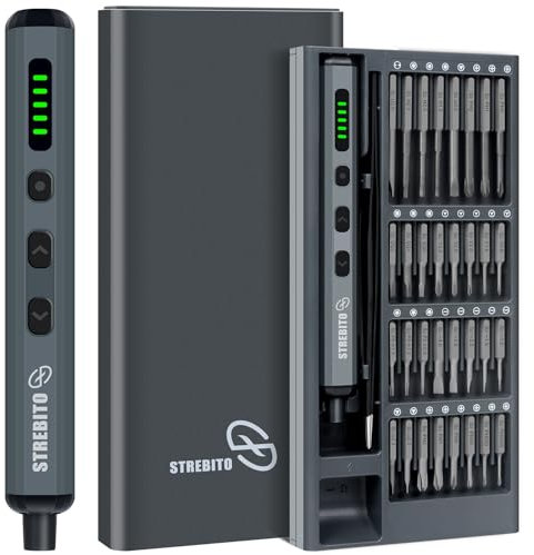 STREBITO Mini-Elektroschrauber-Set, 70-in-1 kleiner Elektroschrauber, kabellos – 64 S2-Präzisions-Bits, 5 Drehmomenteinstellungen, 4 LED-Leuchten, Mini-Elektroschrauber-Reparatur-Werkzeug-Set