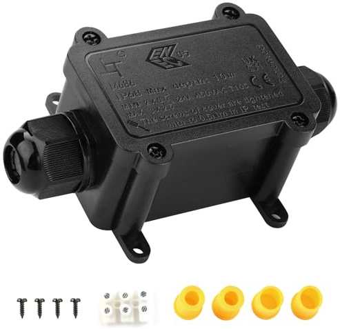 Tynoscco IP68 Wasserdichte Kabelanschlussdose, 2-Wege I-Form Outdoor Kabelverbinder, Abzweigdosen Wasserdicht Verteilerdose, Anschlussdosen, Kabelboxen, für 4-12 mm Kabel M20, Schwarz