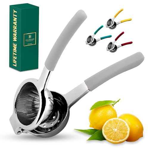 Bellemain Exprimidor de cítricos | Exprimidor de limón de metal | Exprimidor de limón y limón de acero inoxidable con asas de silicona | Exprimidor manual, exprimidor de cítricos, exprimidor de mano |