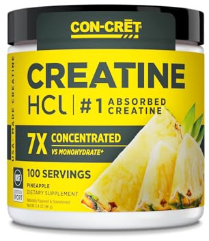 CON-CRET Creatine HCl Powder | Muscle, Cognitive, Cellular Energy Support | No Bloating or Cramps | USA Made & NSF Certified | Pineapple (100 Serving)