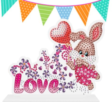 ZAGARO Edelsteinmalerei Ostern,Ostern-Edelsteinmalerei | Osterhasen-Malen-nach-Zahlen-Set - -Cartoon-Häschen-Tischschild, Häscheneier-Kristall-Malsets für Osterpar -Dekorationen