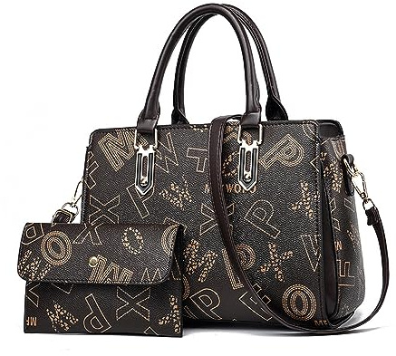 NICOLE & DORIS Handtasche Damen Elegante Tote Bag Mittelgroß Handtaschen Set Geldbörse Schultertasche PU Leder Umhängetasche Bedruckt Henkeltasche für Büro Schule Einkauf Kaffee