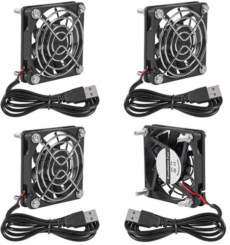 4Pcs 60mm USB Ball Brushless Cooling Fan DC 5V Cooling Fan 6015 60x60x15mm Mini USB Computer PC Case Fan USB Connector with Srews Metal Grill Cover for Small Appliances Series