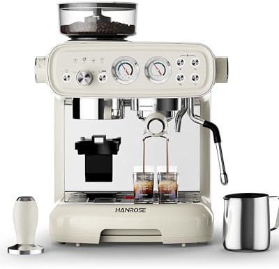 Hanrose Espresso Machine With Grinder, 20 Bar Espresso Machine with Milk Frother Steam Wand, Espresso Machines for Home, Expresso Coffee Machines Professional, Cappuccino Latte Machine