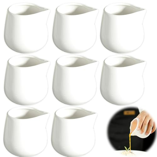 YANGUN 8 Pcs White Ceramic Milk Jug, Mini Creamer Jug Without Handle, Small Porcelain Milk Jug for Coffee Shops,Hotels etc,Also a Good Gift for Family and Friends (45ml) (Without Handle)