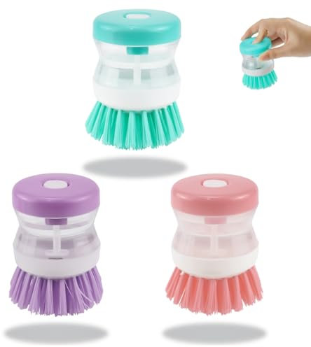 3 Stück Befüllbare spülbürste mit Spülmittelspender, Abwaschbürste mit Spülmittel, Multifunktionale Handflächenbürste, für Geschirr, Töpfe, Topf, Pfannen