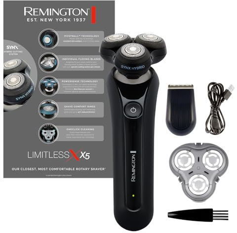 Remington Rasierer Herren Elektrisch [SynX Hybrid Schneidesystem: Rotation & Folienrasierer, Nass-&Trocken- Rasierapparat, 360°PivotBall] X5 (inkl. Detailtrimmer) Rotationsrasierer XR1755