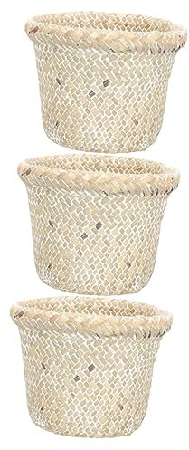 Lurrose 3pcs Waste Recycling Basket Log Basket Rattan Storage Box Bedroom Paper Trash Kitchen Draining