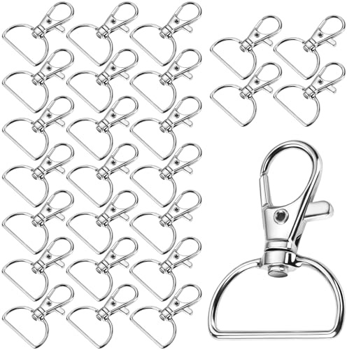 Mosquetón de mosquetón, 25 unidades, anillas en D, 25 mm, accesorios de macramé, mosquetón para llaves, giratorio 360°, para manualidades, mochila, bolso (plata)
