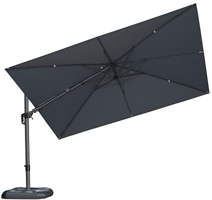 PURPLE LEAF 3.5 X 2.5 M Garden Cantilever Parasol, Swivel Rectangle Patio Umbrella with 3-Year Fade Resistance Recycled Fabric, with Crank Handle and Tilt for Balcony and Outdoor, Dark Grey