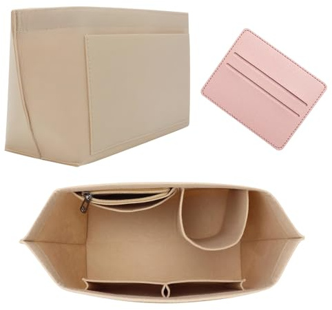 Snowtain Organizador de bolsos de fieltro para Longchamp,Beige Organizador de Bolsas de Fieltro Con Tarjetero,Organizador de Bolsos de Fieltro con Múltiples Bolsillos.(Beige, L)