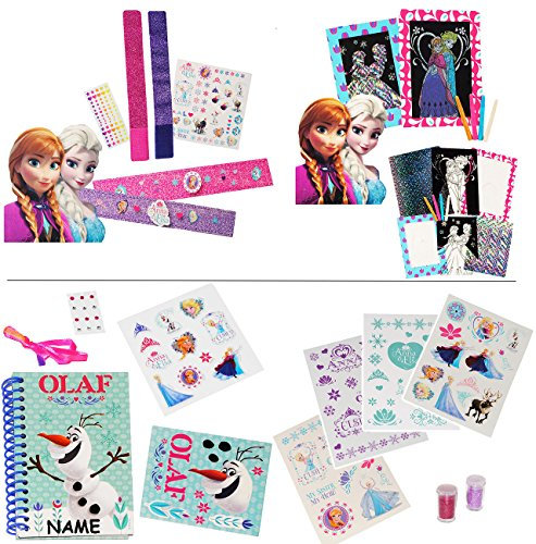 alles-meine.de GmbH XXL Bastelset - Disne. die Eiskönigin - Frozen - ELSA & Anna - incl. Name - Notizbuch gestalten - Glitzerbilder & Armbänder basteln - mit Glitzersticker &..