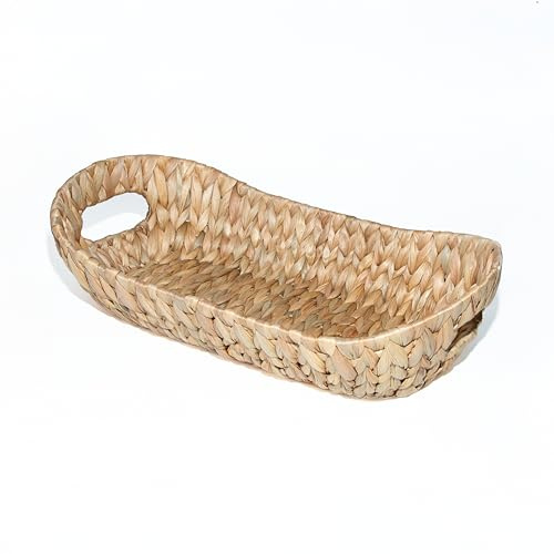 Wickerfield Oval Water Hyacinth Woven Storage Basket for Shelves Wicker Gift Hamper with Handle Small Bathroom Home Kitchen Organizer (Medium)