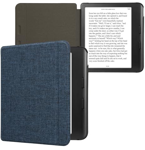 kwmobile Case Compatible with Kobo Libra Colour - Book Style Fabric e-Reader Cover Flip Folio Case - Blue