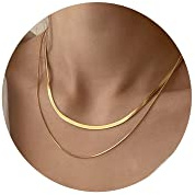 Tewiky Layered Gold Herringbone Necklace for Women, Waterproof and Tarnish-Free Jewelry Gifts for Women, 3mm * 35cm / 1.5mm * 42cm