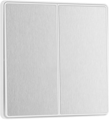 BG Electrical Double Wall Light Switch, 2-Way, Edge-to-Edge Rockers, Screwless Appearance, Round Edges, Evolve, Brushed Steel, 20A, 16AX, PCDBS42EW