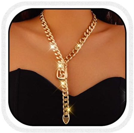 Fashband Gold Gürtelschnalle Choker Halskette Punk Cuban Chunky Choker Halsketten Dicke Kette Lange Halskette für Frauen, Einheitsgröße, Perlen, Kein Edelstein