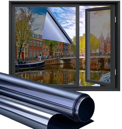 Homewell Sonnenschutzfolie HR+ 90x200 cm – Statisch haftende Isolierfolie mit Spiegeleffekt – Blau 25% – Sichtschutz am Tag, UV- & Wärmeschutz – Für HR+ Glas