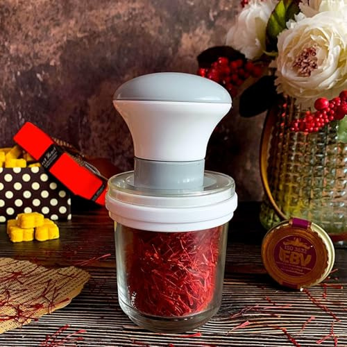 Deluxe Saffron Mill Grinder – Handheld Glass Spice Grinder for Cooking, Tea, and Herbal Use – Fine Powder Mortar with Mesh – Durable Design with Moisture-Proof Lid (1, Grey)