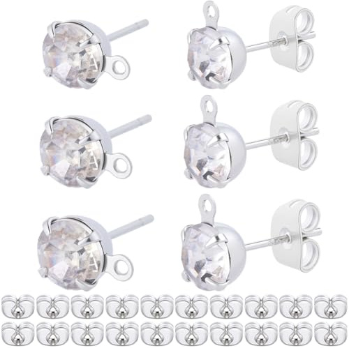 Beebeecraft 30 Stück 3 Größen Strass Ohrstecker Mit 925 Sterling Silber Stiften Zirkonia Diamant Ohrstecker Mit Schlaufe Für Baumelnde Schmuckherstellung Zum Selbermachen