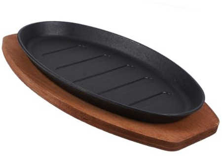 PRETYZOOM Plaque à Steak Fonte avec Base Plaque Sizzling pour Fajitas et Barbecue Coréen Adaptée Cuisson Au Four et Poêle