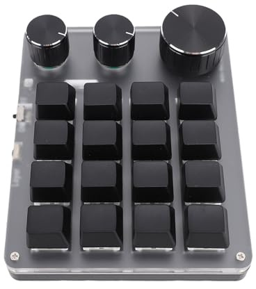 PUSOKEI Mechanische Programmierbare Gaming Tastatur, Einhand Makro Tastatur mit 16 Anpassbaren Tasten und 3 Knöpfen, Roter Schalter, BT/2,4G/kabelgebundenes Anpassbares Tastenfeld für PC (Black)