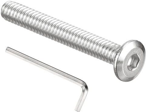PATIKIL 1/4-20 x 2 Flat Head Hex Socket Cap Screw Bolt, 10PCS 304 Stainless Steel 18-8 Furniture Bolt with Hex Allen Wrench for Bed Repairs Ship Assembly Mechanical Industry, Silver