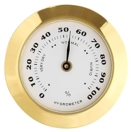 Hygromètre analogique en verre rond 38 mm pour humideurs, guitare, violon, thermomètre avec sonde Doré