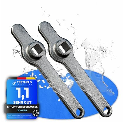 3DHerb Entlüftungsschlüssel, Edelstahl Heizungsschlüssel, Heizkörper Entlüftungsgriff, Vierkantschlüssel, Heizung entlüften, aus hochwertigem Edelstahl - DAS ORIGINAL - (2 Stück)