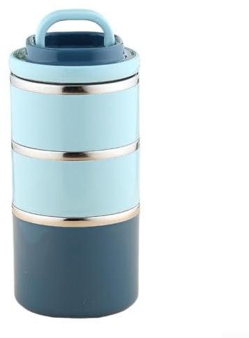 Lonchera apilable de acero inoxidable de 3 niveles con compartimentos aislados y sellos de silicona resistentes, a prueba de fugas y derrames, viene con una práctica bolsa de almuerzo (azul)