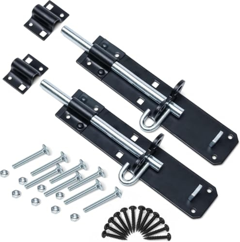ZAVIA Brenton Bolt 2 Pack 200mm (8”) Sliding Padbolt - Black Powder Coated Finish - Wooden Gate, Shed, Garage Door Lock | Strong Anti Rust