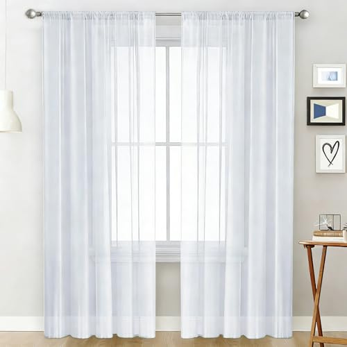 YUANWAN Cortinas Visillos 130 x 210 cm Ligero y Transpirable Cortinas de Voile para Salón Cortina Translucidas para Habitación de Los Niños,Salón,Comedor Dormitorio, Blanco