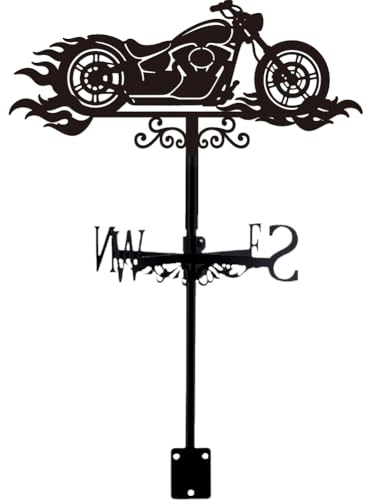 PRESSINART Girouette de Moto Rétro en Métal Noir pour Moto Girouette pour Jardin Extérieur Indicateurs de Direction du Vent pour Toit de Ferme pour Décor de Patio de Jardin 14.2 x 8.6 Pouce